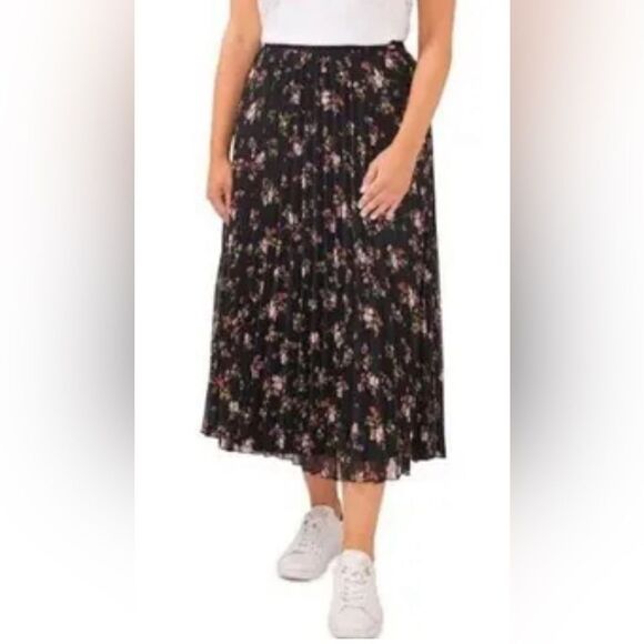 Vince Camuto Pleated Floral Pattern Skirt MSRP $79 NWT Black Multi Size Large - Picture 6 of 6
